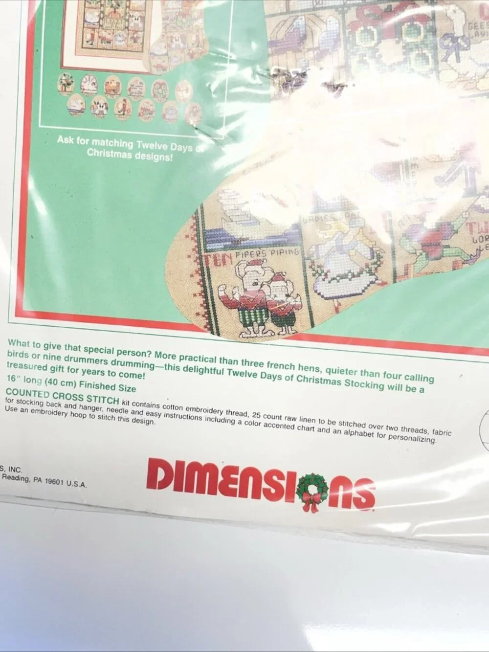 Vtg 1989 Twelve Days of Christmas Stocking Kit #8389 NOS Counted Cross Stitch